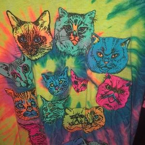 A tie dye cat t-shirt
